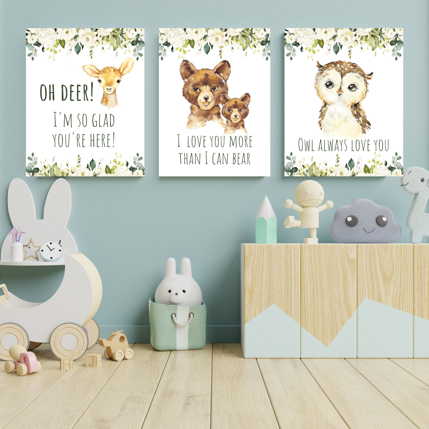Flowers - Owl, Bear, Deer - Wall Art