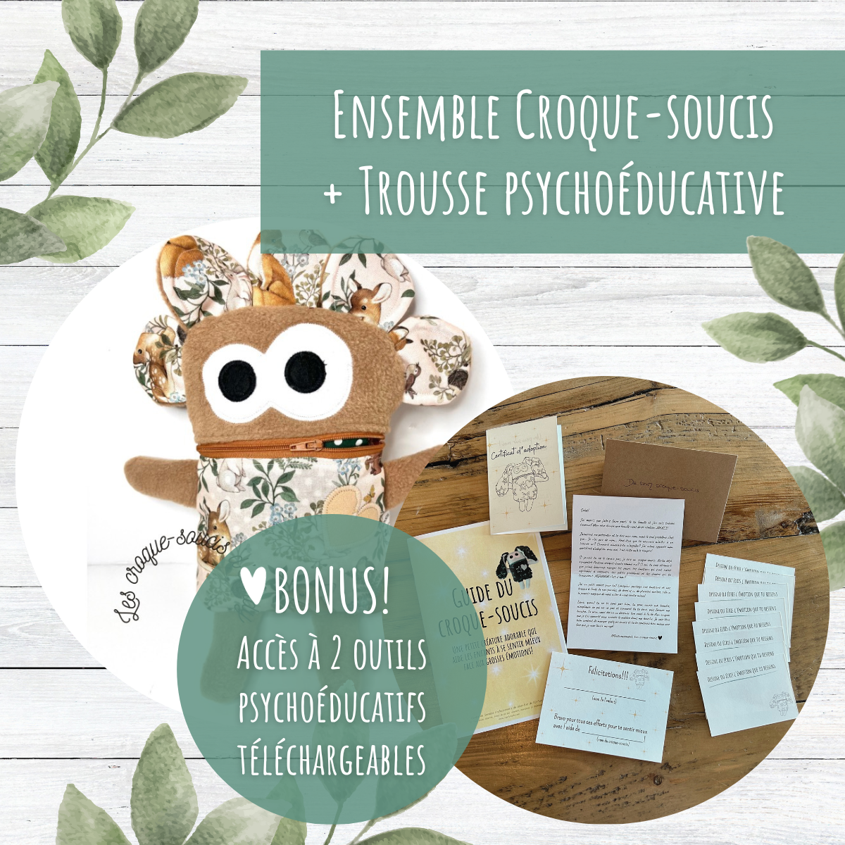 Animaux de la forêt - Duo Croque-soucis + Accès à 2 outils psychoéducatifs téléchargeables ✨