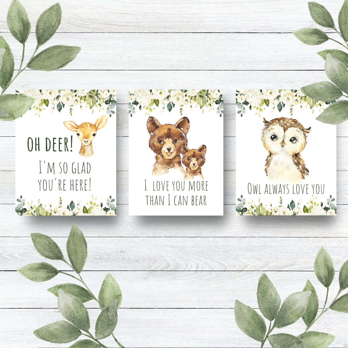 Flowers - Owl, Bear, Deer - Wall Art