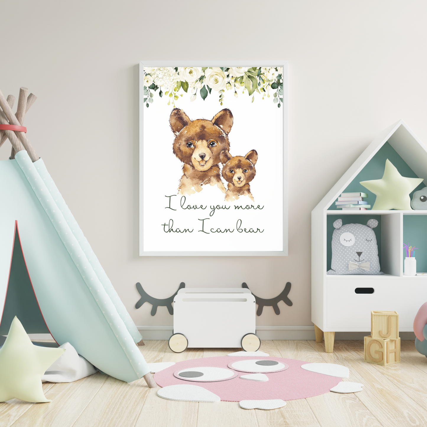 Fleurs cursive - Affiches Murales - Ours, Hibou, Chevreuil