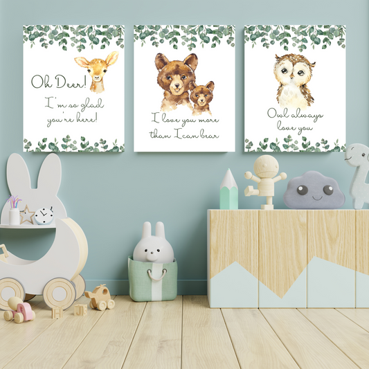 Greenery cursive - Owl, Bear, Deer - Wall Art